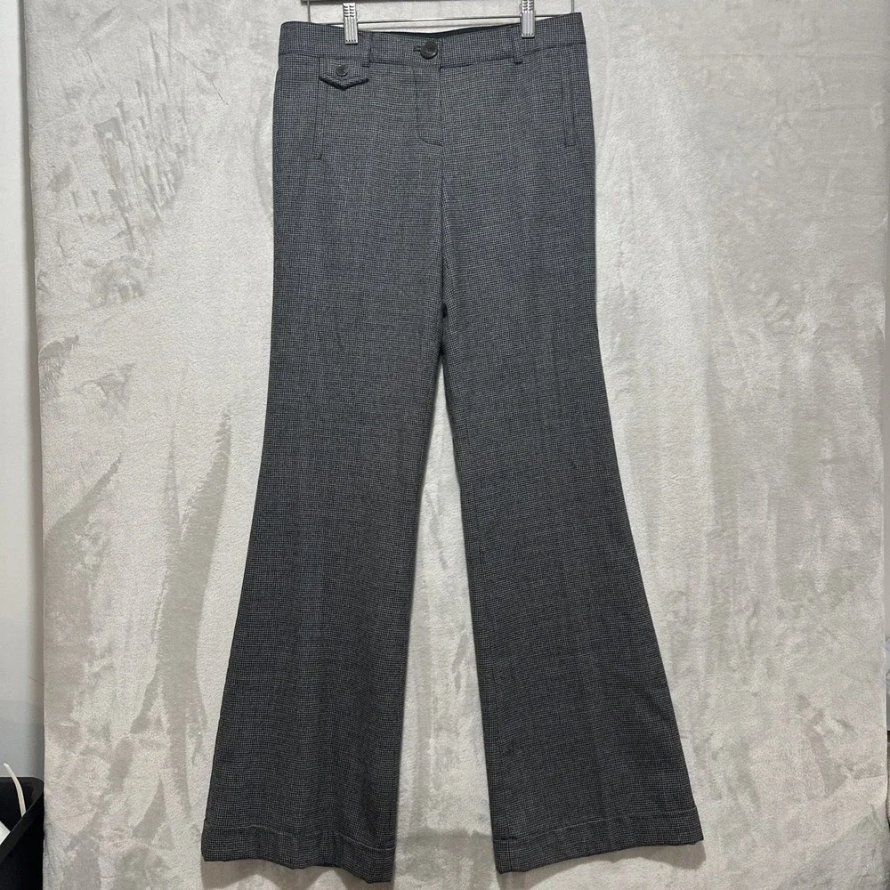 Tory‎ Burch Curtis Pants Size 4 Houndstooth Pattern Gray Flared Cuffed Hems NWT